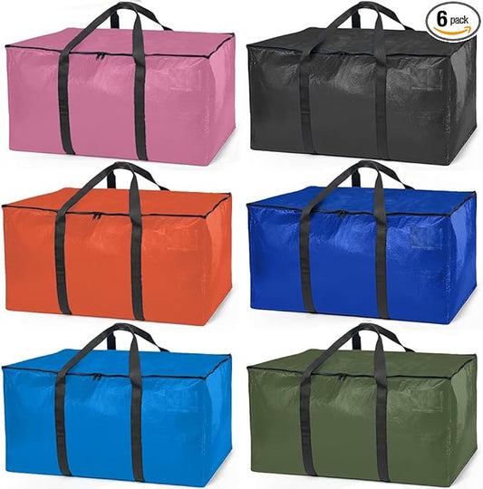 ClearSpace Heavy Duty Moving Bags or Storage Bags – Storage Bins with Lids, Large Moving Boxes with Backpack Straps & Zippers,– Packing Box & Moving Supplies for College Dorm, 6 Pack