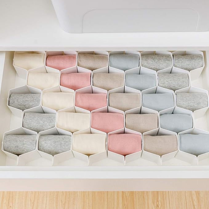 Poeland Drawer Divider Organizer Adjustable DIY Grid Honeycomb Drawer Divider for Underwear Belt Scarf Socks White - Image 2