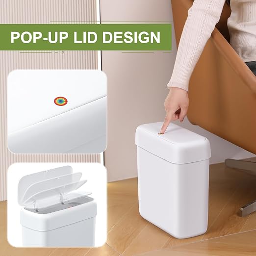 funest Trash Can with Lid, 3 Gallons/10.3 Qt Garbage Can with Press Top, Small Trash Can Dog Proof, Plastic Trash Bin, Waste Basket for Rv Bathroom Kitchen Bedroom Office White - Image 3