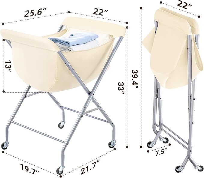 ELYKEN Laundry Cart with Wheels, 33”H Easy Rolling Laundry Hamper with Removable Liner Bag, Sturdy Metal Frame Clothes Basket with 4 Casters and 2 Brakes - Image 3