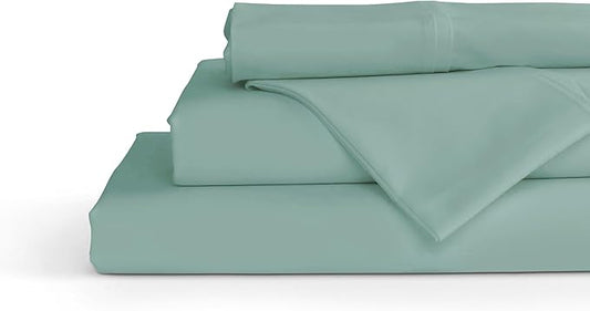 Linen Home 100% Cotton Percale Sheets Queen Size, Aqua Blue, Deep Pocket, 4 Pieces Set - 1 Flat, 1 Deep Pocket Fitted Sheet and 2 Pillowcases, Crisp Cool and Strong Bed Linen