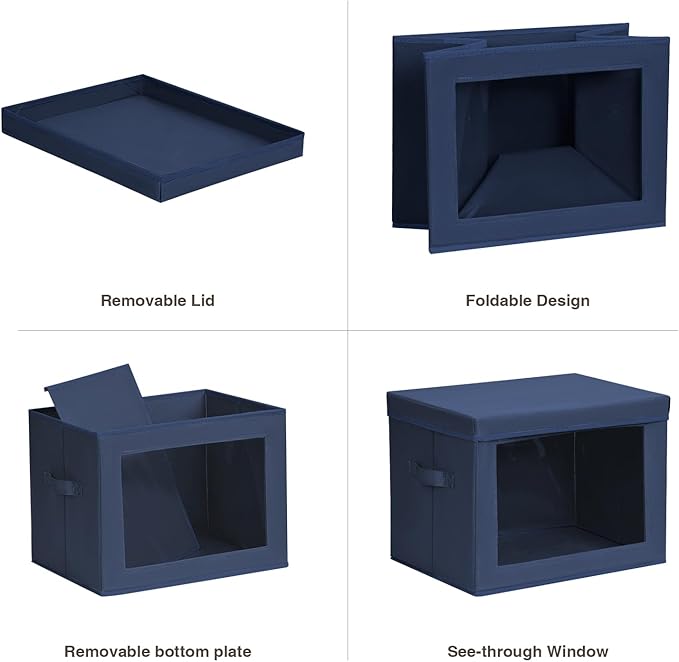 Homsorout Stackable Storage Bins with Lids - Large Decorative Basket with Lids, Fabric Foldable Closet Organizer Bins, Shelf Organizer for Living Room, Dorm, 5 Pack, Navy Blue - Image 7