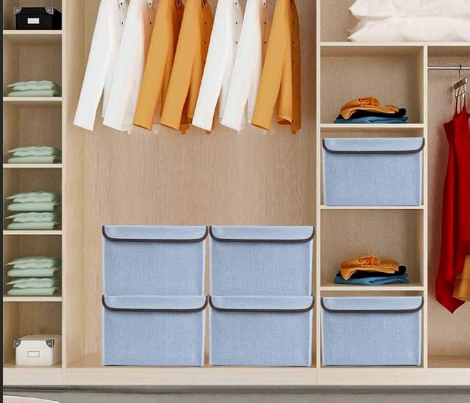 Bagnizer Foldable Storage Bins with Lids, Decorative Storage Baskets, Large Storage Boxes for Home, Office, Bedroom, Closet, Blue, Medium, 4 Pack 14.6 x 9.5 x 9.5” - Image 4