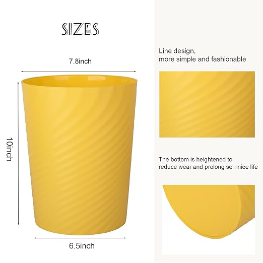 UUJOLY Plastic Small Trash Can Wastebasket, Garbage Container Basket for Bathrooms, Laundry Room, Kitchens, Offices, Kids Rooms, Dorms, (Yellow, 1.8 Gallon) - Image 3