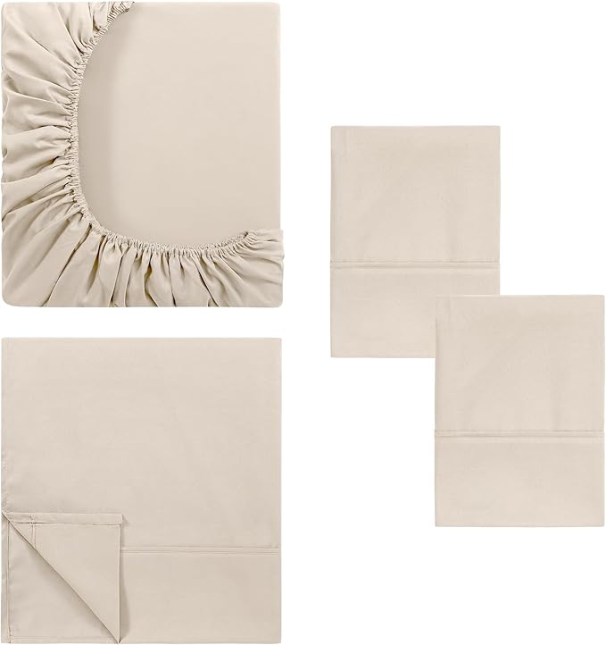 Modern Threads Soft Microfiber Solid Sheets - Luxurious Microfiber Bed Sheets - Includes Flat Sheet, Fitted Sheet with Deep Pockets, & Pillowcases Egg Shell Full