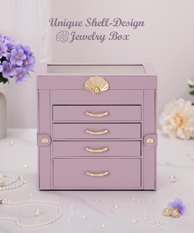 Enthralite Jewelry Box with 4 Drawers : Jewelry Display Organizer for Earrings Necklaces - Gift for Girls Women | Grey Purple - Image 3