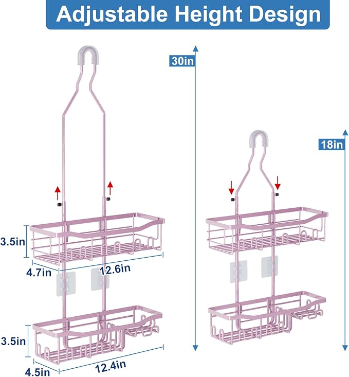 Shower Caddy, Upgraded Extended Length Shower Caddy Over Showerhead No Blocking to Shower Head, Rustproof Shower Organizer with Hooks Shampoo Soap Holder, Bathroom Large Hanging Shower Caddy - Image 2