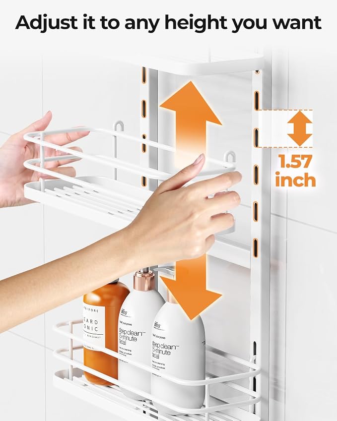 ODesign 4 Tier Height-Adjustable Shower Caddy Hanging Anti-Swing-Over The Shower Head Caddy-Storage Organizer Bathroom Shelves Basket-White - Image 6