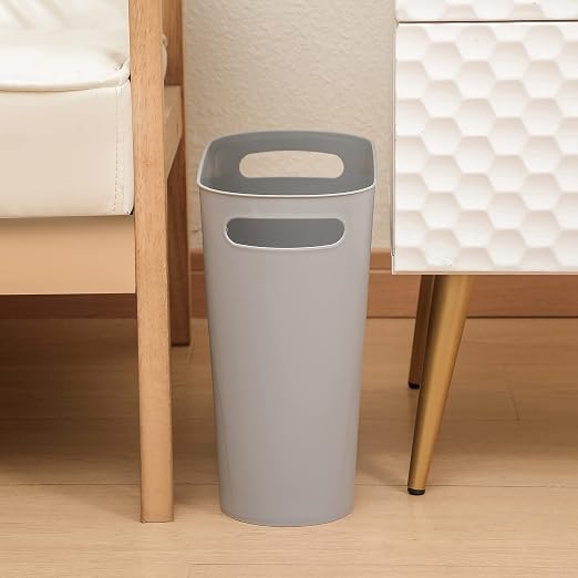 rejomiik Small Trash Can, 3.5 Gallon Slim Garbage Can Plastic Waste Basket with Handles Container Bin for Narrow Spaces Bathroom, Bedroom, Kitchen, Office at Home, Grey - Image 7