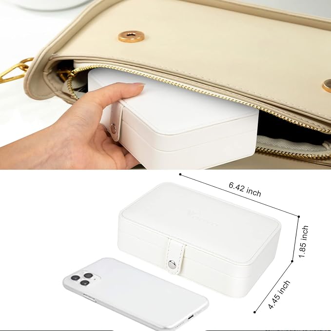 Voova Jewelry Box Organizer for Women Girls, 2 Layer Large Men Jewelry Storage Case, PU Leather Display Jewellery Holder with Removable Tray for Necklace Earrings Rings Bracelets (White, Small) - Image 7
