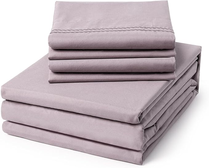 ClevaHome King Size Sheet Set - 6 Piece Soft Breathable Luxury Bed Sheet Set - Shrinkage & Fade Resistant Embroidered Bedding Sheet with Deep Pocket, 2 Extra Pillowcases (King, Purple Dove)