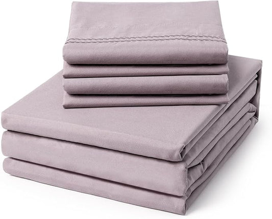 ClevaHome King Size Sheet Set - 6 Piece Soft Breathable Luxury Bed Sheet Set - Shrinkage & Fade Resistant Embroidered Bedding Sheet with Deep Pocket, 2 Extra Pillowcases (King, Purple Dove)