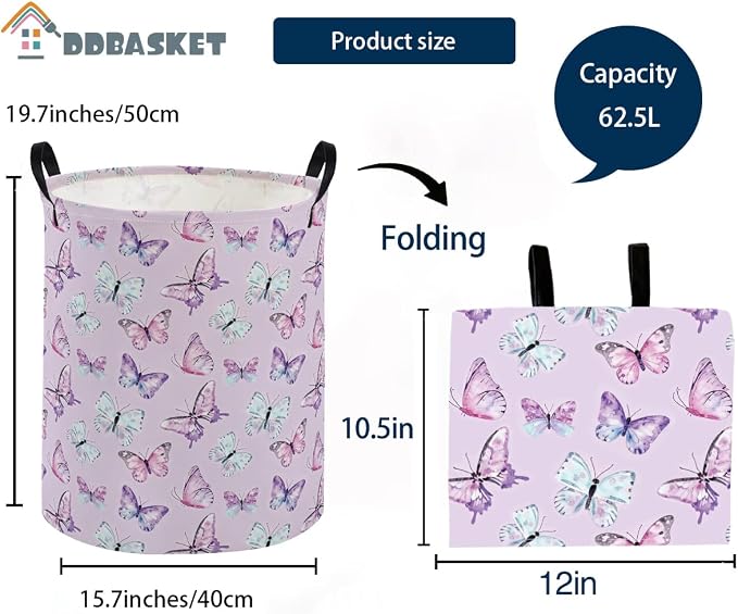 Kids Laundry Basket Animal Hamper for Nursery Butterfly Hamper Cute Kids Storage Bin Organizer Room Decor for Home(Butterfly) - Image 2