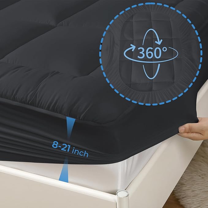 YUGYVOB King Mattress Topper - 600GSM Extra Thick Cooling & Breathable Mattress Pad with Deep Pocket 8"-21" & Soft Down Alternative Filling, Grey