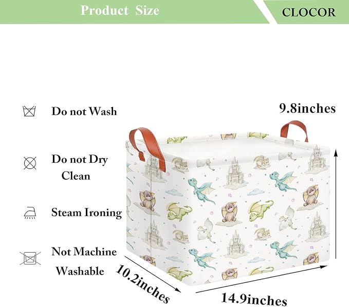 CLOCOR Rectangular Storage Basket Empty,Gift Basket,Waterproof Storage Bin with Handles,Room Decor(Castle Dinosaur) - Image 6