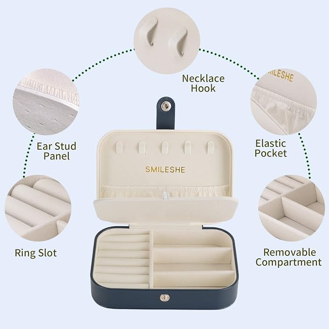 Smileshe Jewelry Box, PU Leather Small Portable Travel Case, 2 Layers Organizer Display Storage Holder Boxes for Rings Earrings Necklaces Bracelets - Image 5