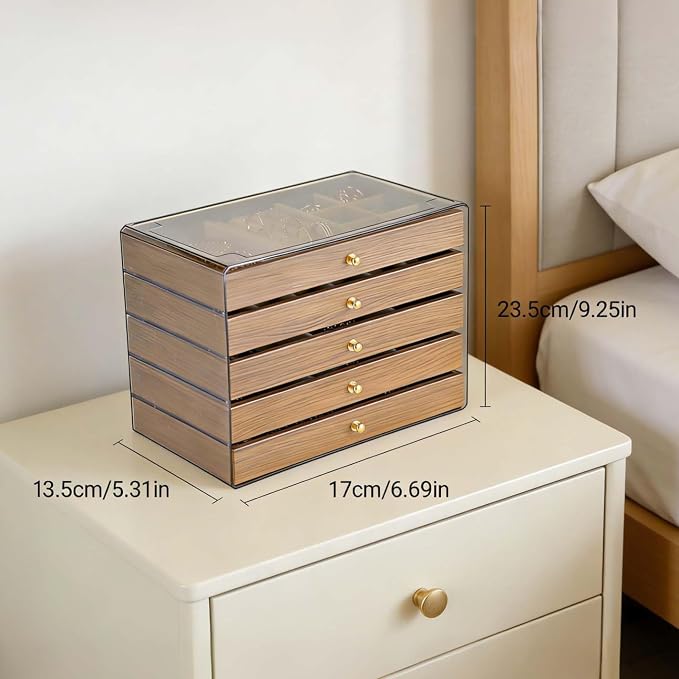 Wooden Jewelry Box Organizers and Storage for Girls Women 5 Drawers Multi-Layer Storage Case for Rings Earrings Necklaces Bracelets Vintage Box - Image 6