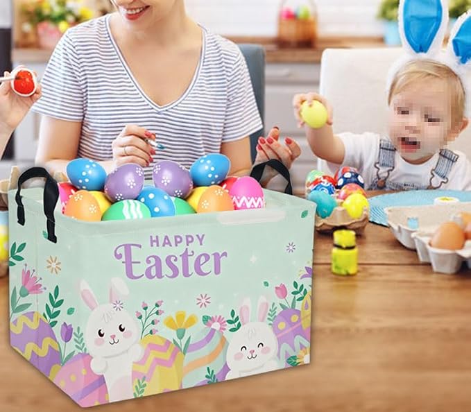 Rectangular Easter Basket Kids Basket Rectangular Cute Storage Bin Organizer Box Room Decor for Home Decor.(Blue eggs) - Image 5