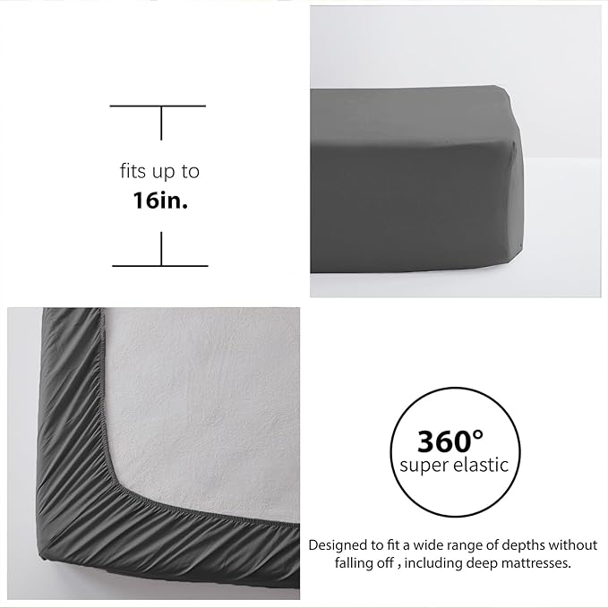 Zzlpp King Comforter Set 7 pieces, Dark Grey Seersucker Bed in a Bag with Comforter and Sheets, All Season Bedding Sets with 1 Comforter, 2 Pillow Shams, 2 Pillowcases, 1 Flat Sheet, 1 Fitted Sheet