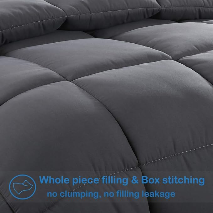 EASELAND Full Size Down Alternative Comforter - Quilted Duvet Insert for All Seasons, Soft Lightweight with Corner Tabs, Summer Winter Warm Bedding, Dark Grey 82×86 Inches