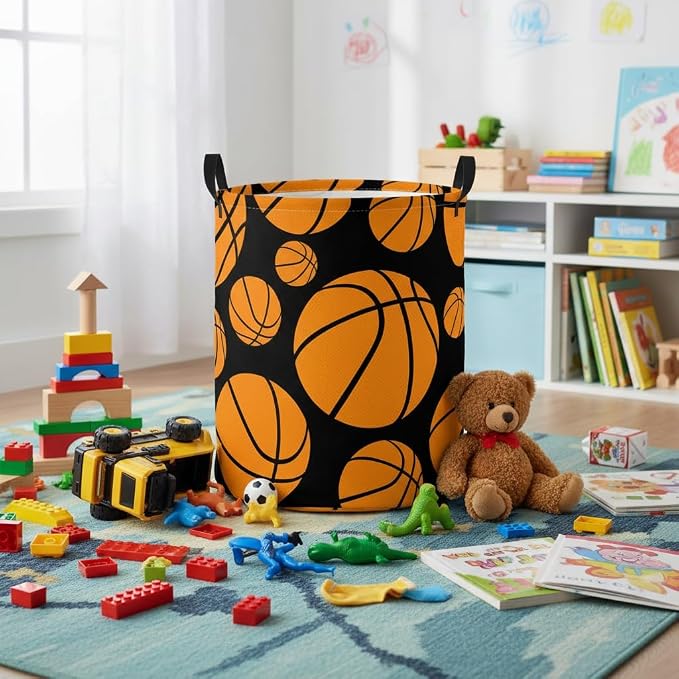Baby Laundry Basket Baby Nursery Hamper Kids Laundry Basket Toy Storage Bin for Boys Room Decor Gift Baskets for Bedroom Bathroom(Basketball) - Image 5