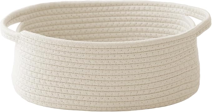 JMvicyroam Woven Basket,Small Rope Storage Bin with Handles & Ribbon Bag, Organizer for Shelves Closets,Gift Basket Empty for Birthday,Books,Dog Toys,White by JMvicyroam