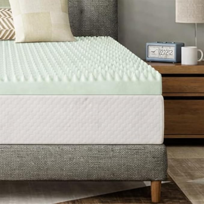 Greaton, 2-Inch Convoluted High Density Foam Mattress Topper, CertiPUR-US Certified for Superior Comfort and Support, King, Green