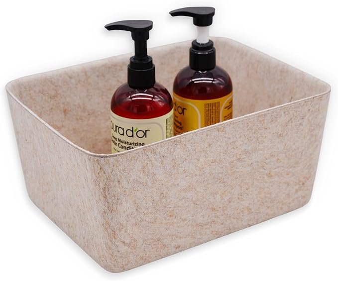Welaxy Felt Storage Bin Wide Deep Drawer Organizer Beige Caddy for Makeup, Jewelry, Stationery, Closet & Bathroom, Minimalist lifestyle (Oatmeal Bin, M) by Welaxy