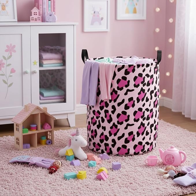 Baby Laundry Basket Baby Nursery Hamper Kids Laundry Basket Toy Storage Bin for Boys Room Decor Gift Baskets for Bedroom Bathroom(Leopard) - Image 5