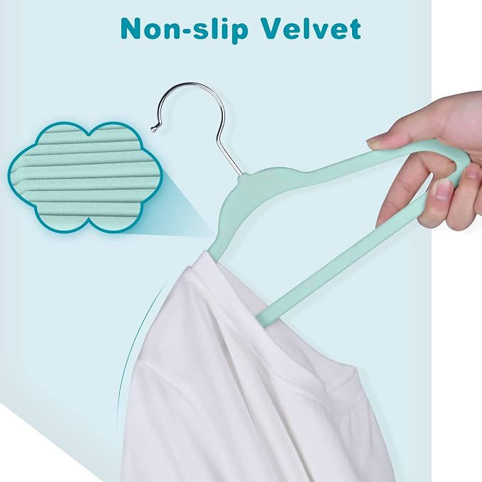 BAGAIL 50 Pack Kids Velvet Hangers 11 Inches Children's Clothes Hangers Non-Slip Baby Hangers for Infant/Toddler (Mint) - Image 4
