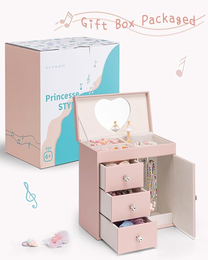 VLANDO Musical Jewelry Box for Girls, Large Kid Music Box with Ballerina for Birthday Bedroom Decor, 4 Layer Girl Jewelry Gifts for Girls Kids - Pink - Image 9