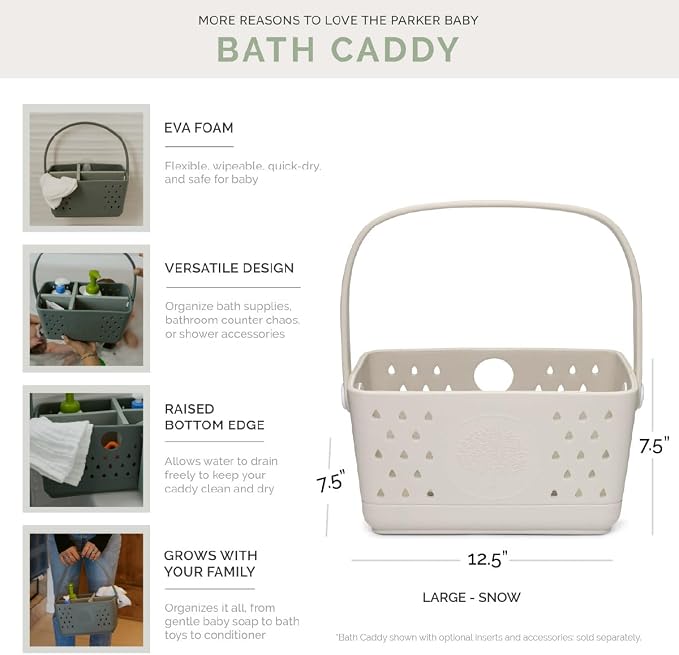 Parker Baby Large Bath Caddy | BPA Free & Food Grade Shower Caddy Organizer for Toys & Supplies | Quick-Dry, Sturdy & Perfect Size Shower Basket w/Handle in Neutral Colors - Image 4
