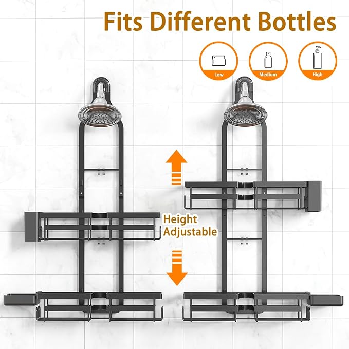Over the Shower Head Caddy for Handheld Showerhead - Rustproof Hanging Shower Organizer, No Drill 2-Tier Bathroom Storage Shelf with Soap Holder, Black - Image 4