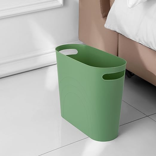 rejomiik Small Trash Can, 3.5 Gallon Slim Garbage Can Plastic Waste Basket with Handles Container Bin for Narrow Spaces Bathroom, Bedroom, Kitchen, Office at Home, Green - Image 5