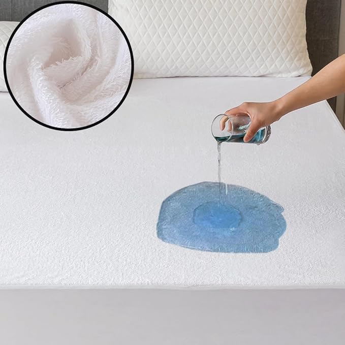 Terry King Size 100% Waterproof Mattress Protector - Absorbent, Noiseless, and Fitted for 18'' Deep Pockets, Terry Cloth Cover, Machine Washable for High Protection
