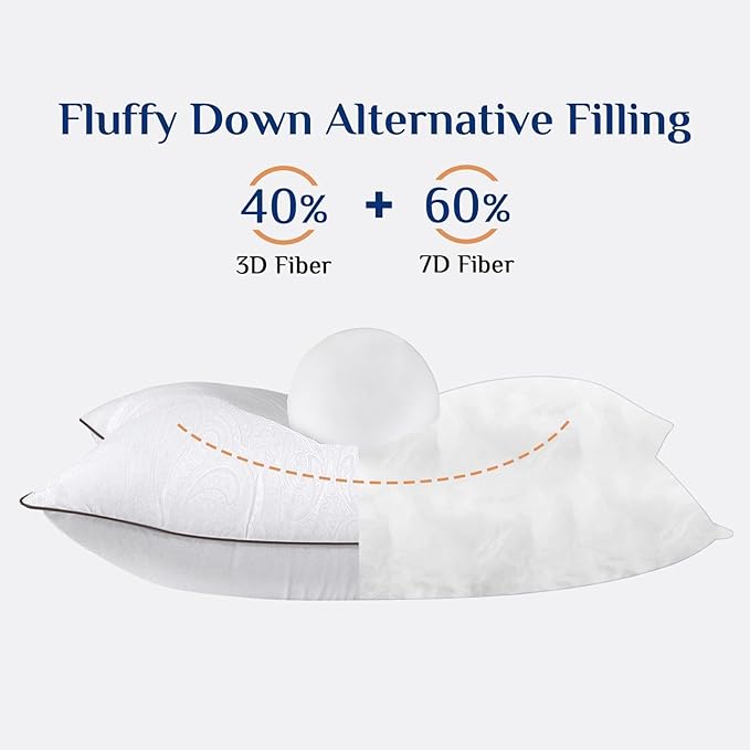 JOLLYVOGUE Standard Pillows Set of 2, Cooling and Supportive Pillows Full Size Set of 2 for Side and Back Sleepers, Down Alternative Hotel Collection Sleeping Pillow