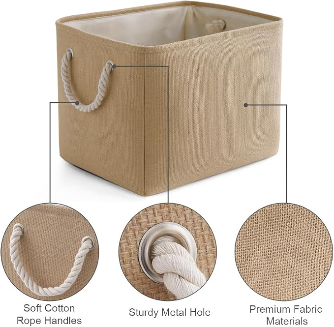 TheWarmHome Organization and Storage Basket for Organizing - 3 Pack 16x12x12 inch Cube Fabric Storage Cubes, Storage Bin for Shelves Gift Closet Organizer Cloth Toy (Beige) - Image 6