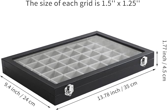 Stratalife Jewelry Organizer 48 Grid Jewelry Tray with Clear Lid Dust-proof Velvet Earring Organizer Necklace Rings Holder Display Drawer Storage Case for Women Gray Black - Image 4