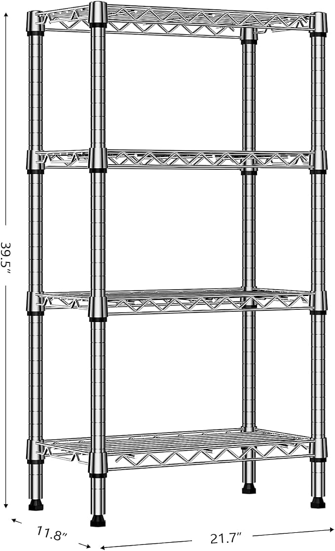 M MZG 1000 lbs 4 Tier Shelf Metal Storage Shelves Wire Rack Closet Organizers with PP Board for Garage Kitchen Bathroom Laundry Chrome 11.8" D x 21.7" W x 39.5" H - Image 3