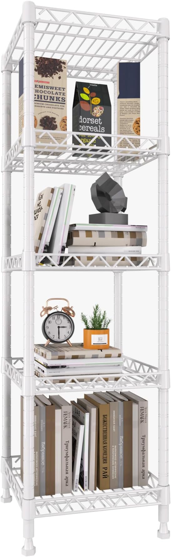 GIOTORENT 5 Tier Standing Shelving Metal Units, Adjustable Height Wire Shelf Display Rack for Laundry Bathroom Kitchen 11.8 W x 11.8 D x 50 H (5-Tier, White) by GIOTORENT