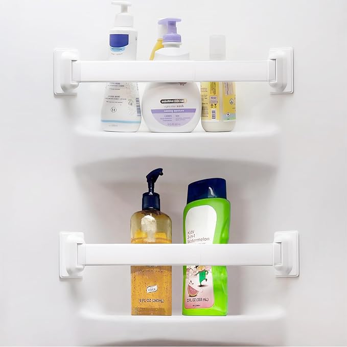 Safoner Adjustable RV Shower Corner Storage Bar- Durable Aluminum RV Corner Caddy for Shower Organization- Perfect for Travel Trailer, Camper Inside Storage and Organization- 2 Packs by Safoner