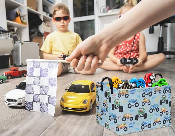 Rectangular Monster Truck Baskets Kids Gift Bins Empty Baby Basket for Boys Toy Storage Basket Organizer Bin Box Room Decor for Home(Monster Truck) - Image 3