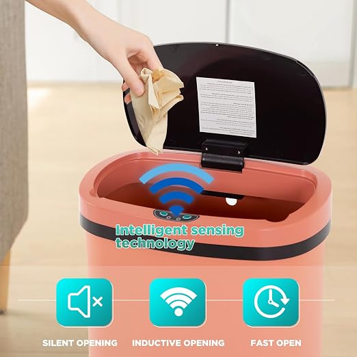 BestOffice | 13 Gallon Plastic Trash Can with Lid | Pink | Automatic Touchless Garbage Can | Odor Control | Modern Oval Design | Easy to Clean | Fits Any Kitchen, Bathroom, Office or Home - Image 2