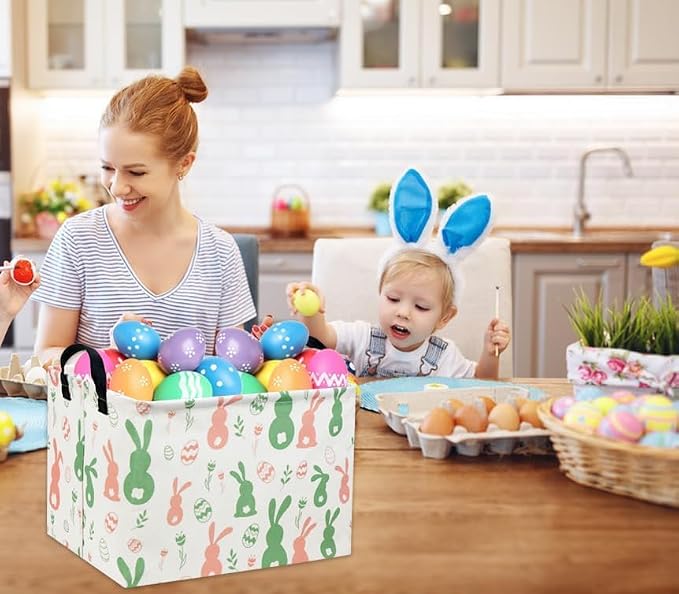Rectangular 3Pack Easter Baskets Gift Bins Empty Pink Bunny Kids Storage Basket Baby Boy Baskets Kids Toy Storage Bin Organizer Box.(3Pack Easter Basket) - Image 3