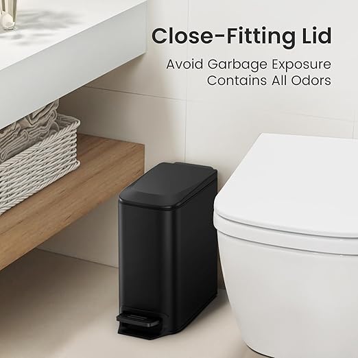 Cesun Small Bathroom Trash Can with Lid Soft Close, Step Pedal, 6 Liter / 1.6 Gallon Stainless Steel Garbage Can with Removable Inner Bucket, Anti-Fingerprint Finish (Matt Black) - Image 6
