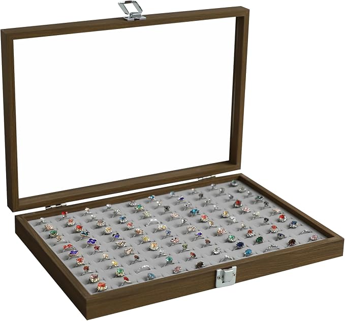 Stratalife Ring Organizer Wood Jewelry Box Ring Holder 100 Slot Jewelry Case Vintage Storage Display Tray for Multiple Rings by Stratalife