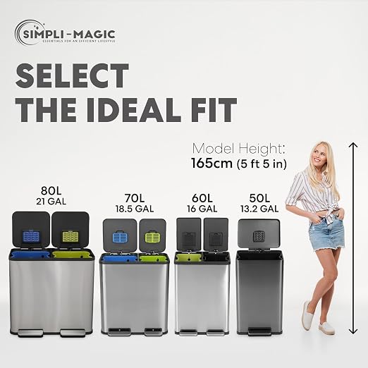 Simpli-Magic 13.2 Gallon (50L) Step Trash Can – Kitchen Garbage Can with Slow-Close Lid – Odor Control, Hands-Free, Easy to Clean, Brushed Stainless Steel - Image 4