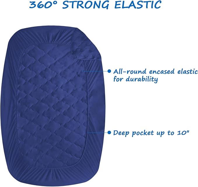 Cot Mattress Pad Protector Waterproof, Quilted Cot Size Mattress Cover 30" X 75" X 10" Fitted for Narrow Twin/Camp Bunk/Rvs Bunk/Guest Beds, Deep Pocket Mattress Topper, Navy (Cover Only)
