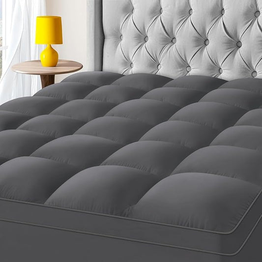 KAYFIA Twin Mattress Topper,Extra Thick Mattress Pad Cover for Deep Sleep,3D+7D Snow Down Alternative Fill Overfilled Plush Pillow Top with 8-23 Inch Deep Pocket-Grey