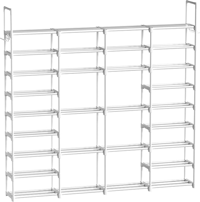 WOWLIVE 4 Row 9 Tiers Extra Large Shoe Rack Big Tall Metal Shoe Shelf, Heavy Duty Organizer for Closet Entryway, Boot Rack Storage Stackable Stand for Garage White by WOWLIVE